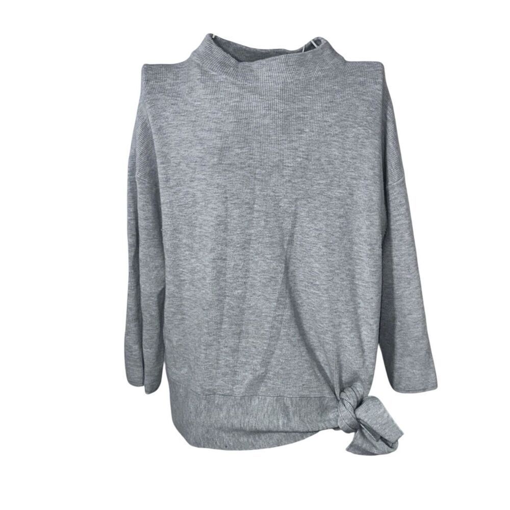 STUNNING CHICO'S Woman's Sweater W/ Tie At Bottom Gray Crew Neck  Retail $109 Si